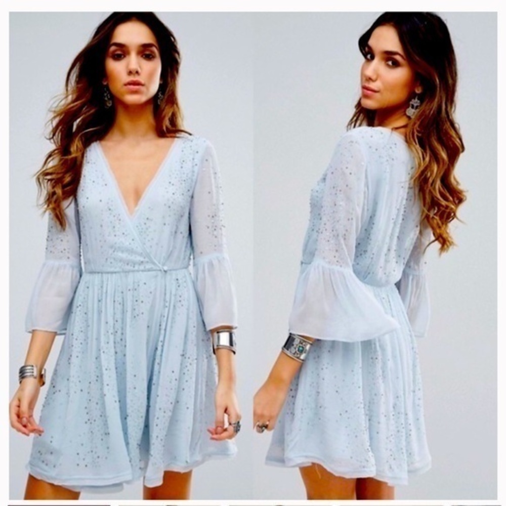 Free People Winter Solstice Dress - Light Blue Wrap Dress